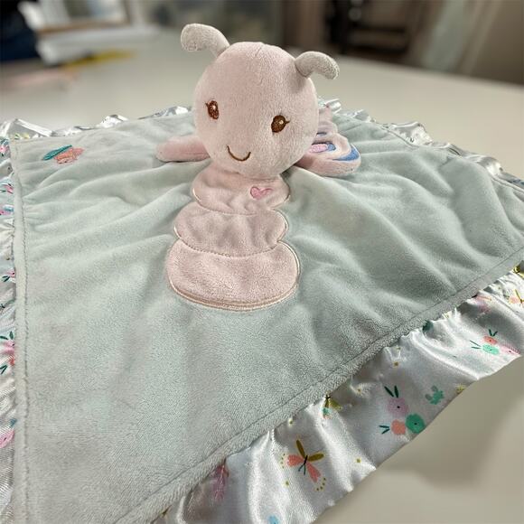 Douglas Baby 15" x 15" Blue Pink White Butterfly Bria Plush Lovey Baby Blanket - Picture 2 of 8